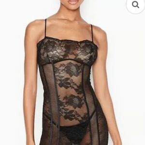Victoria's Secret Black Lace Mesh Chemise